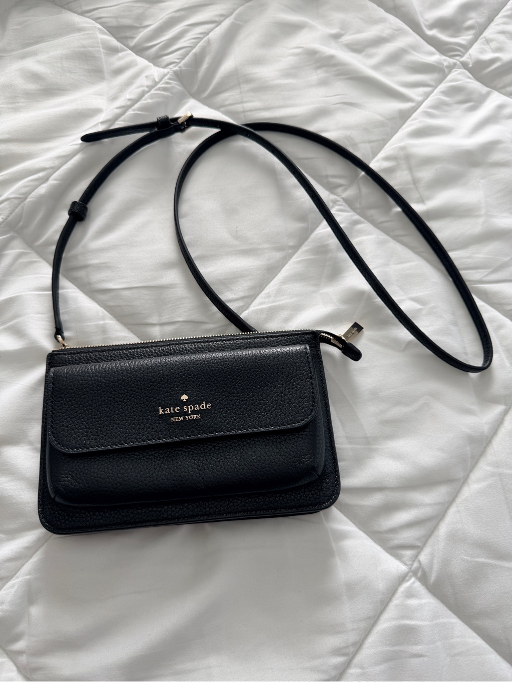 Kate Spade Leila Small Flap Crossbody Black Pebbled Leather